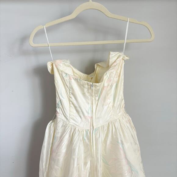 Vintage Steppin' Out Satin Floral Strapless Midi Dress Yellow XS - Picture 9 of 13